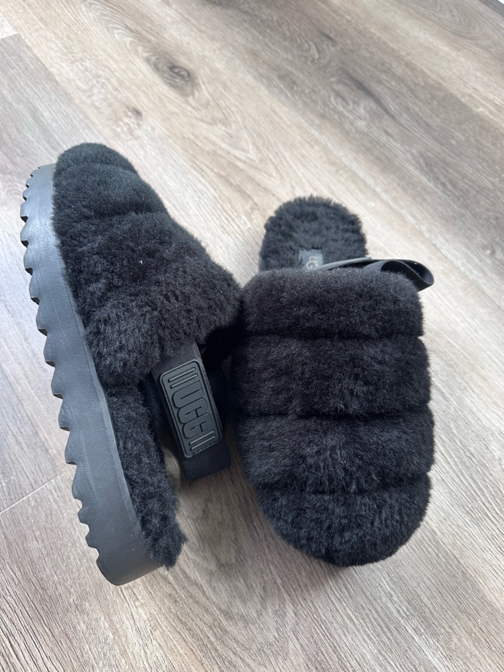 UGG Black Super Fluff Shearling Slippers